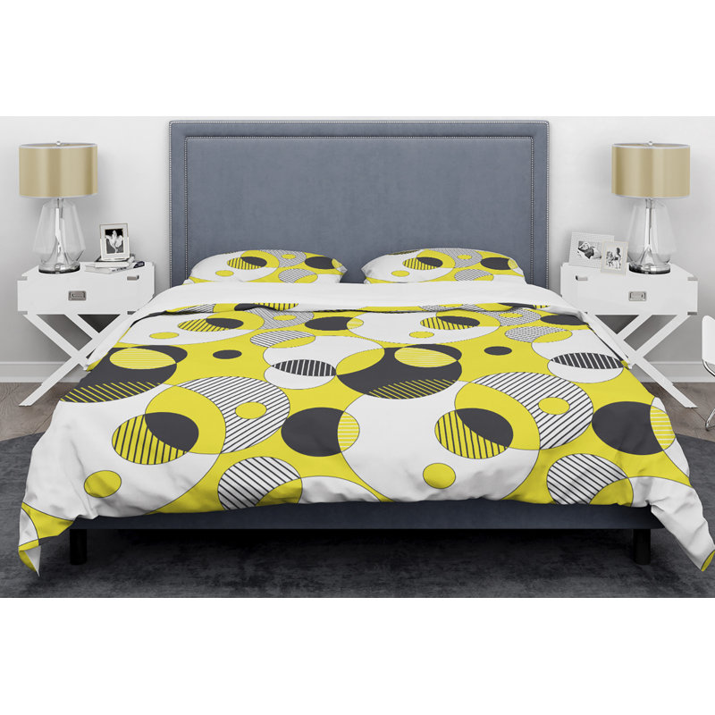 Ensemble de housse de couette à géométrie moyenne abstraite rétro, Housse de couette très grand + 2 taies décoratives