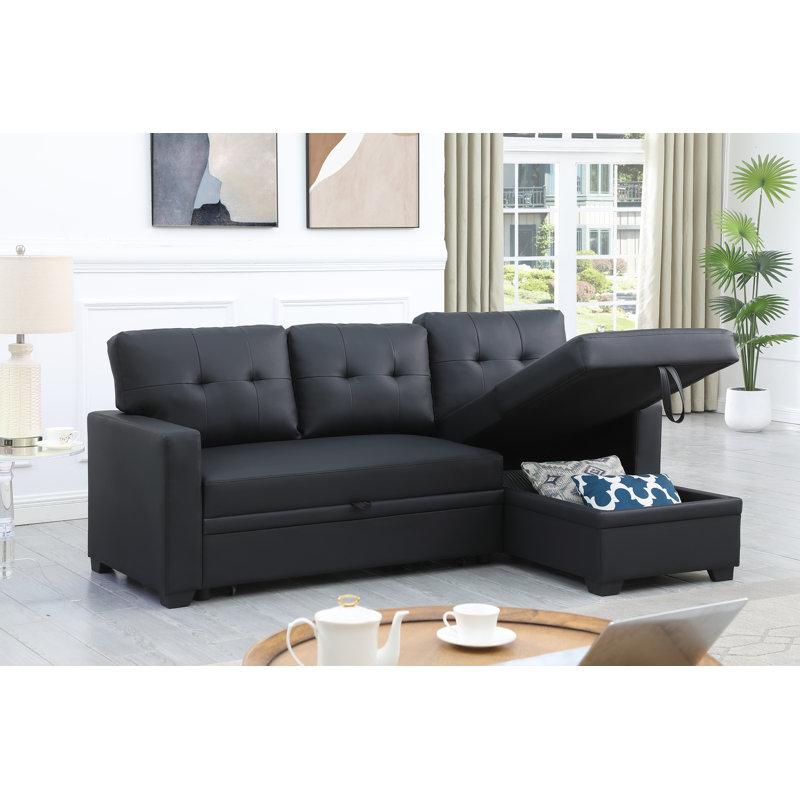 82-inch Sleeper Sofa, Upholstered Pull Out Sectional Sofa with Storage Chaise, L-Shaped Corner Reversible Sleeper Sectional Sofa