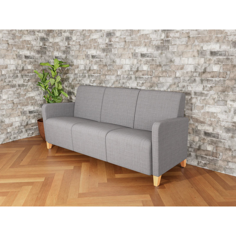 Fauteuil de réception 3 places Ravenna, Bois naturel, Gris chambray