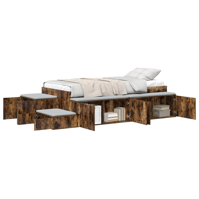 Storage Bed Frame, Single (3'), Smoked Oak