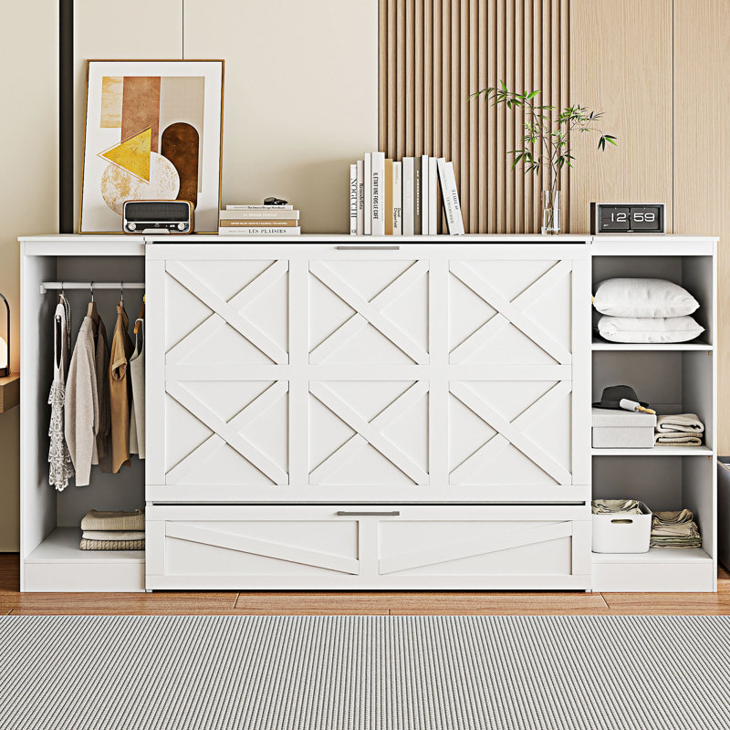 Lit escamotable moderne avec tablettes de chevet et garde-robe