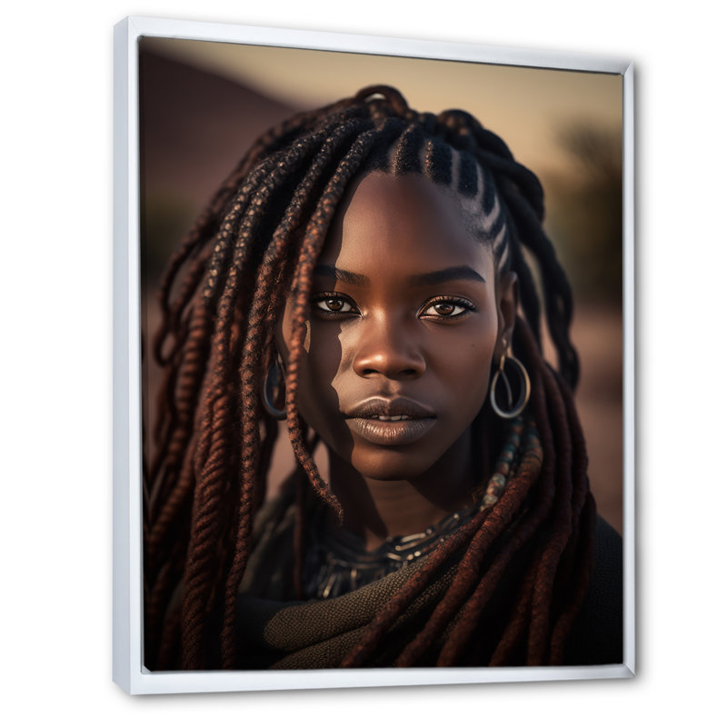 «African Tibal Essence - African American Woman», reproduction sur toile, Cadre flottant blanc, H 32 po x l 16 po x P 1 po