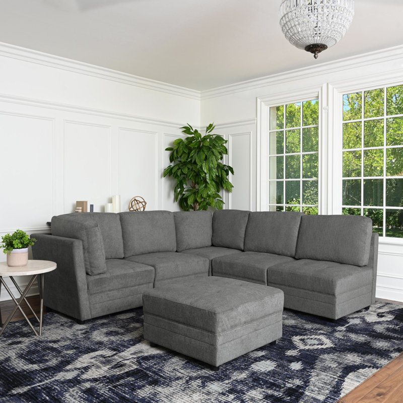 Brentwood Upholstered U-Shaped Sectional Reversible, Charcoal