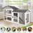 57" Outdoor Wooden Rabbit Hutch with Run, Two-Story Bunny Cage with Pull-Out Tray, Slidable Glass Window & Waterproof Asphalt Roof