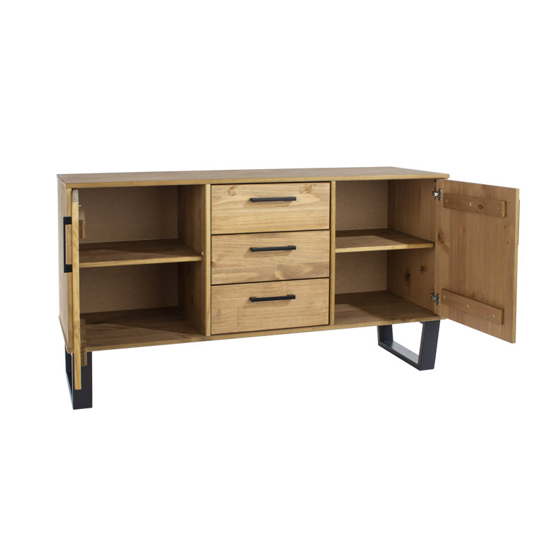 Euda large sideboard, 3 Drawer, 2 door, industrial design pine sideboard, Pine