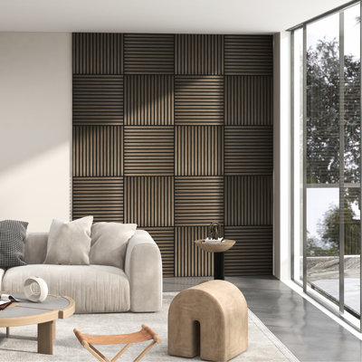 4 Pack 23.6" W X D 0.8" H Sound Absorbing Acoustic Wall Panels In Walnut, Enhance Acoustics Exhibition Halls Walnut 3D Faux Wood Panels, 0.8", Ideal For Home Office Ceiling Upgrades