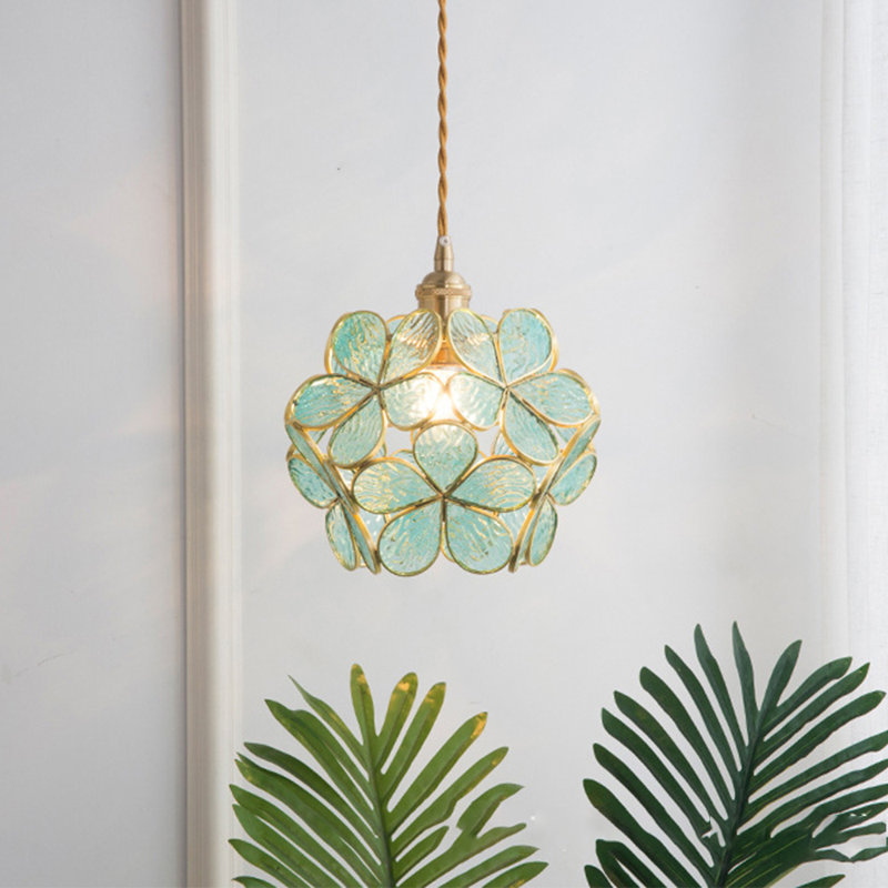 Hamiel - Light Brushed Brass Novelty Pendant, Blue