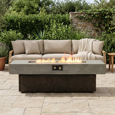 Table de foyer d'extérieur au propane 56 "x 23", table d'extérieur rectangulaire de 50 000 BTU avec 3 hauteurs réglables et housse de pluie pour terrasse de patio