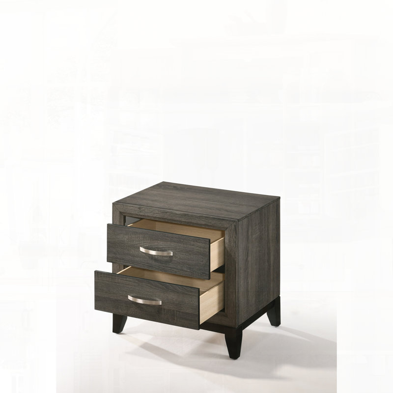 Weathered Gray Finish Nightstand with Rustic Farmhouse Bedroom Design
