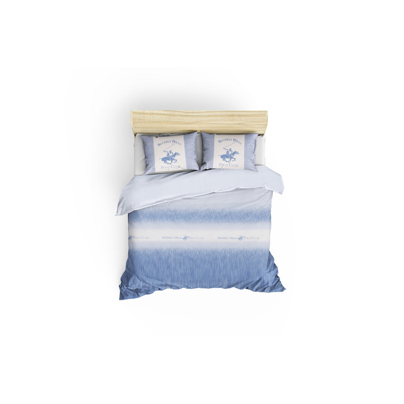 Ensemble de housse de couette 100% coton bleu / blanc / gris Gunderson, Housse de couette simple + 1 taie d'oreiller 31 po