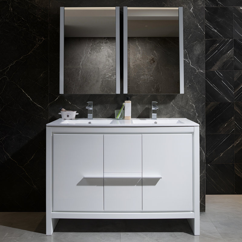 Artemis 48'' Double Bathroom Vanity with Ceramic Top, Glossy White