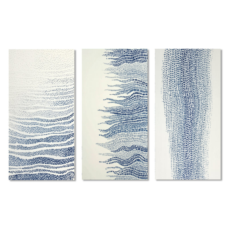 Bleu et beige algue océanique - décoration murale en métal 3 pièces bord de mer, H 32 po x l 48 po