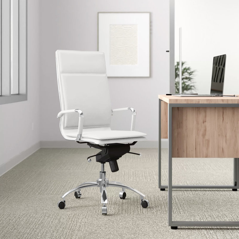 Chaseton Faux Leather Swivel Conference Chair, White Faux Leather, Chrome