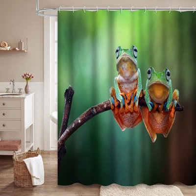 Tree Frog Flying Jump Green Cute Animal Shower Curtain with 12 Hooks
