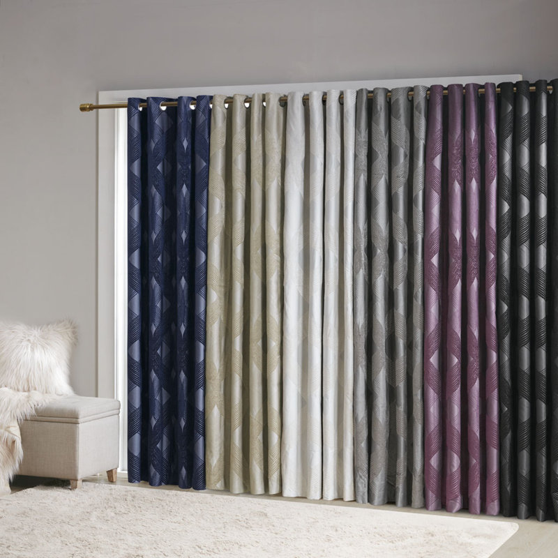 Jacquard Total Blackout Curtain Panel, Charcoal, 50.2" W x 95.06" L