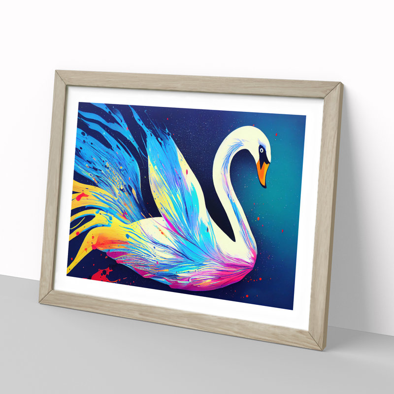Swan Splash Vol.6 Abstract - Single Picture Frame Painting, 25cm H x 34cm W x 2cm D, Oak