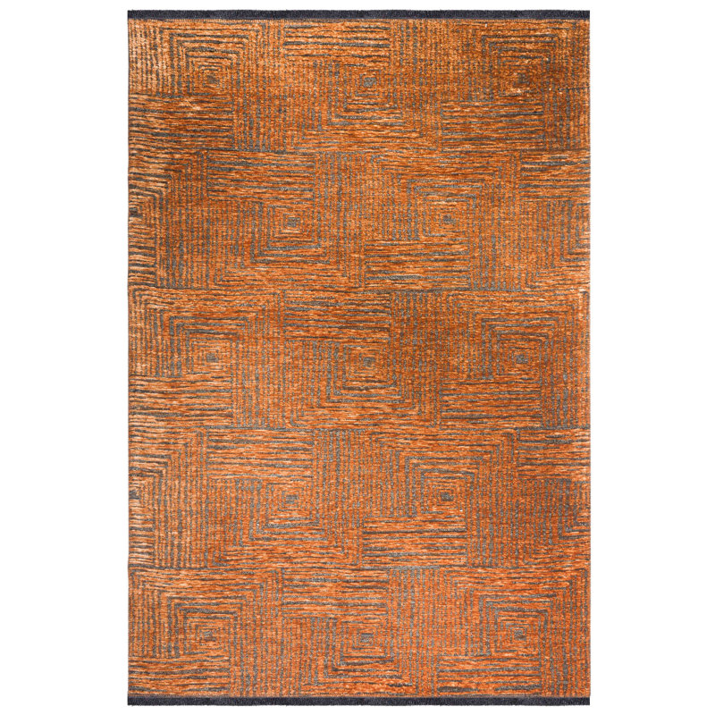 Tapis géométrique en polyester fabriqué à la main à motif géométrique orange, Rectangle 5 pi 3 po x 7 pi 7 po