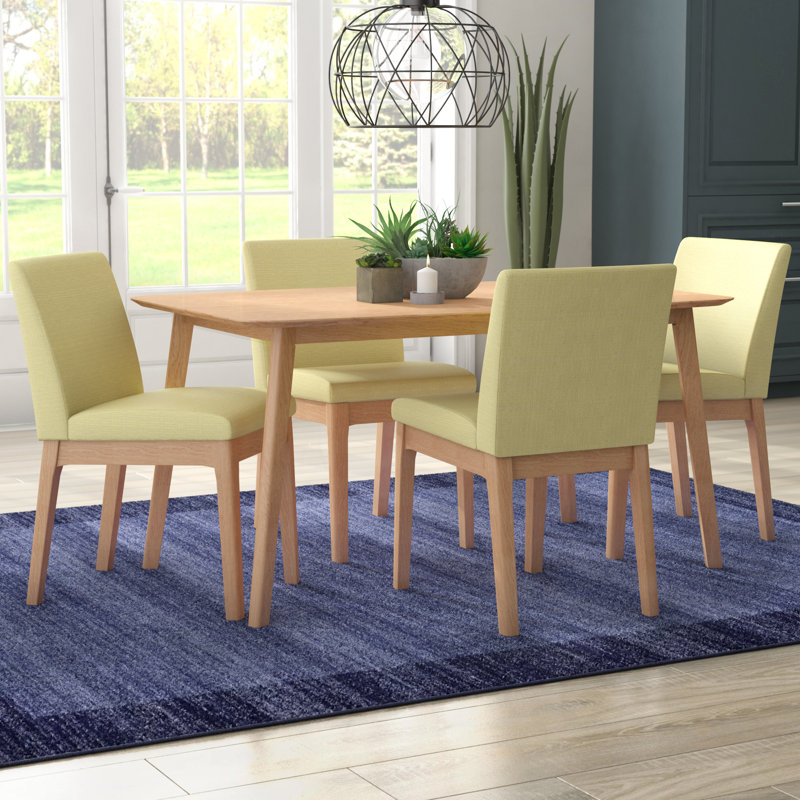 Dashone 4-Person Four-Leg Dining Set, Natural Oak, Green