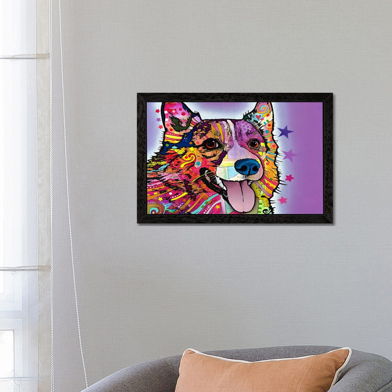 Corgi by Dean Russo - Floater Frame Print on Canvas, Black, 152.5 cm H x 101.5 cm W