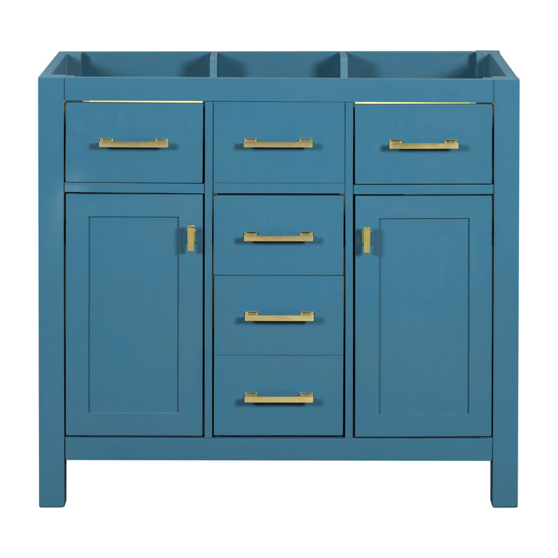 Armoire de rangement pour salle de bain 36 po bleu - moderne, structure en bois massif, 4 tiroirs et 2 portes, tiroirs de meuble-lavabo fonctionnels, armoires, décor moderne