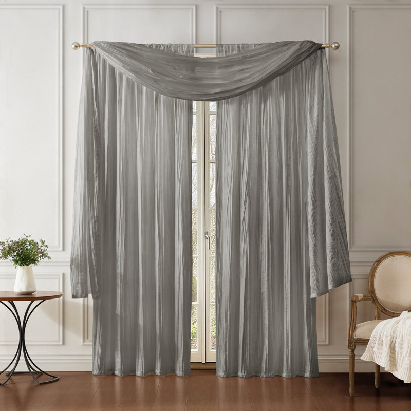 Ensemble de rideau et écharpe en soie semi-diaphane Danielly, 52 po x 84 po, Argenté