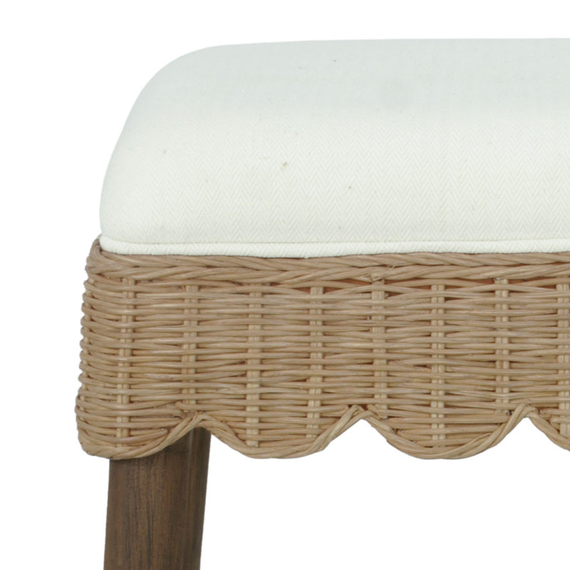 Ensemble de 2 tabourets en bois massif avec dossier en rotin tissé Celia et siège rembourré blanc