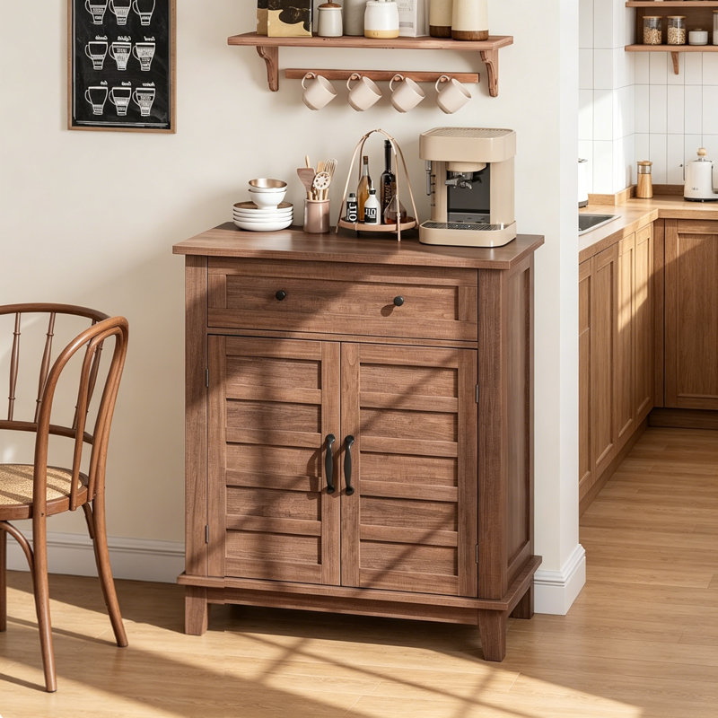 Buffet Farmhouse avec tablette réglable à 3 niveaux, armoire de rangement de cuisine avec un grand tiroir pour la salle à manger, la salle de bain, le vestibule, brun