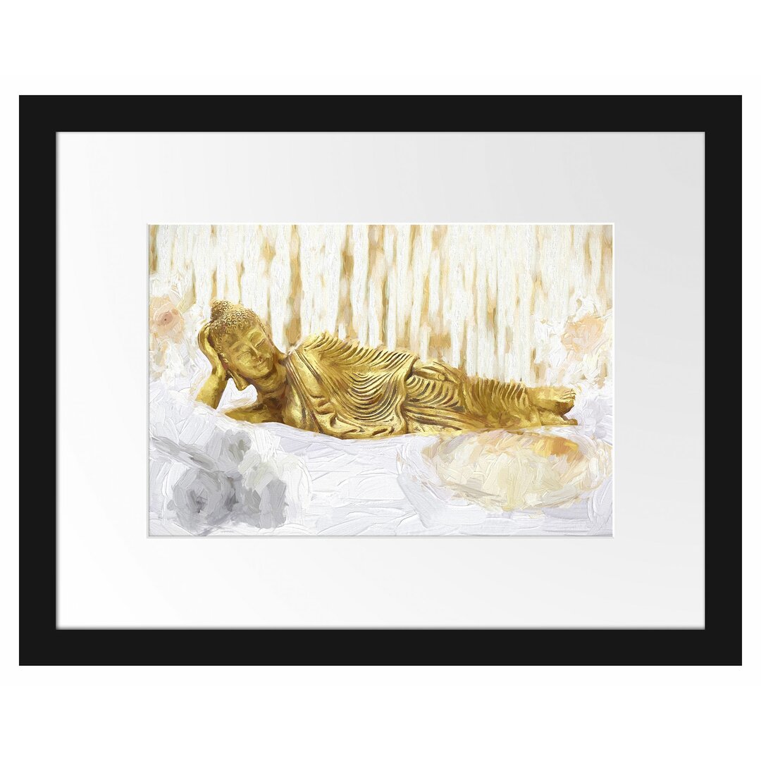 Gerahmtes Poster Goldener Buddha auf Handtuch