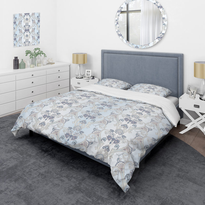 Damas bleu et gris - ensemble de housse de couette abstrait - microfibre de polyester