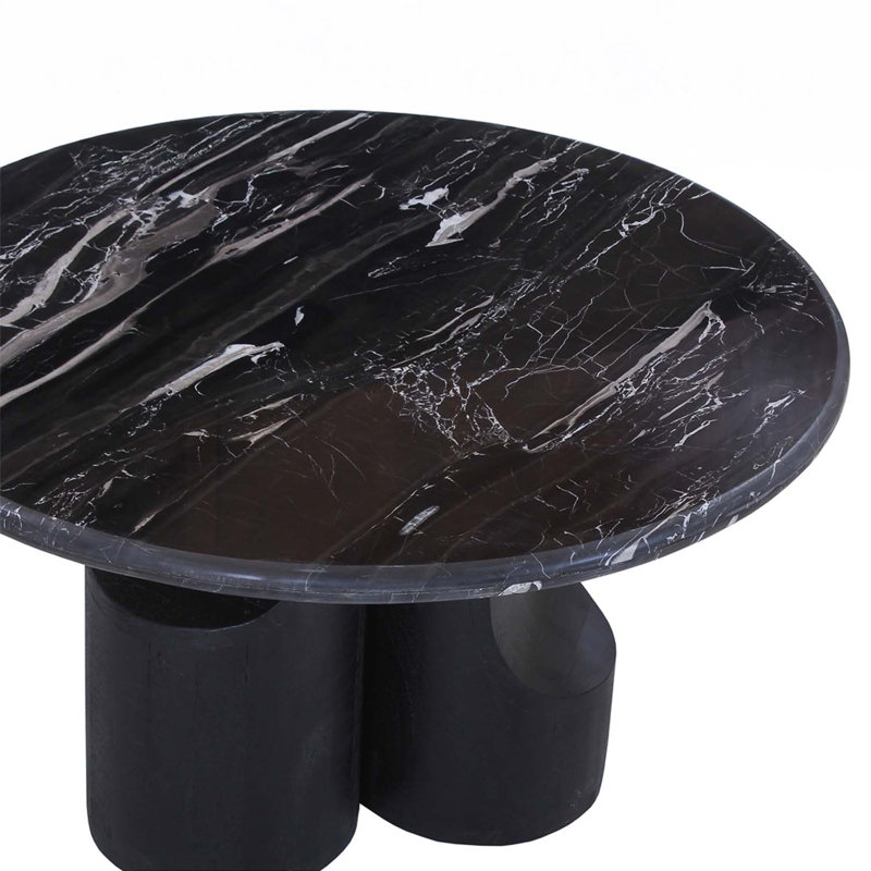 Table basse ronde, plateau en marbre naturel et noir Mercana