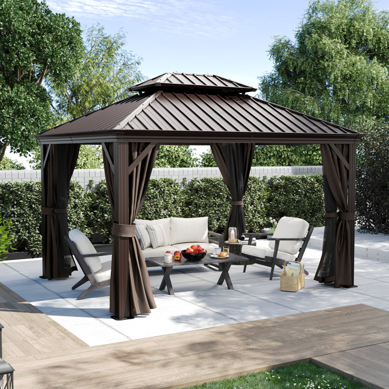 Aluminum Patio Gazebo, Brown, 12' W x 10' D, Brown