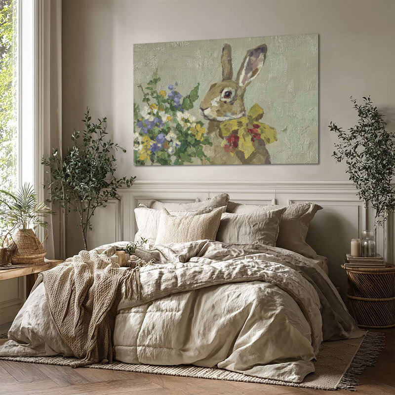 Art mural sur toile grande taille Meadow Bunny - Décoration de salon, de chambre à coucher ou de bureau, L 48 po x H 32 po