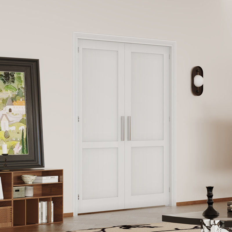 Porte à deux panneaux Slab - 2 panneaux intérieurs en MDF de style shaker blanc, 48 po x 80 po