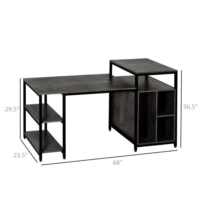 68 Inch Office Table Computer Desk Workstation Bookshelf With CPU Stand, Gray