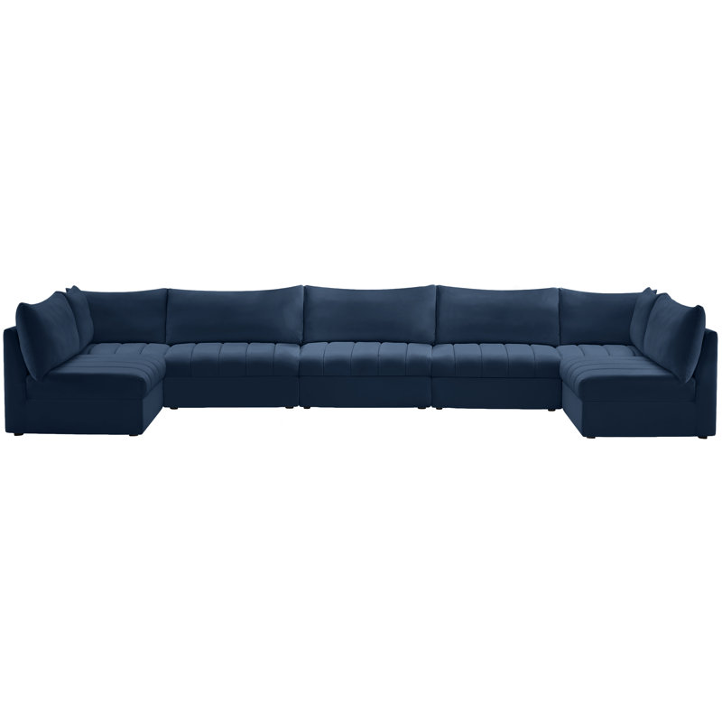 Ensoll Velvet U-Shaped Sectional Reversible, Navy Velvet