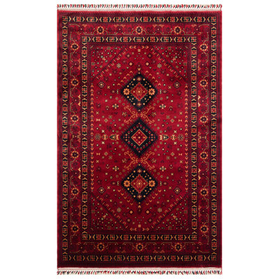 Tapis tissé à la main (3 pi x 5 pi), 100% viscose de bambou, rouge, hauteur de poils de 0,3 po | 3200 g / m², 168 000 points de fil | Durable, facile à nettoyer, parfait pour le décor du salon et de la chambre à coucher, conception écologique