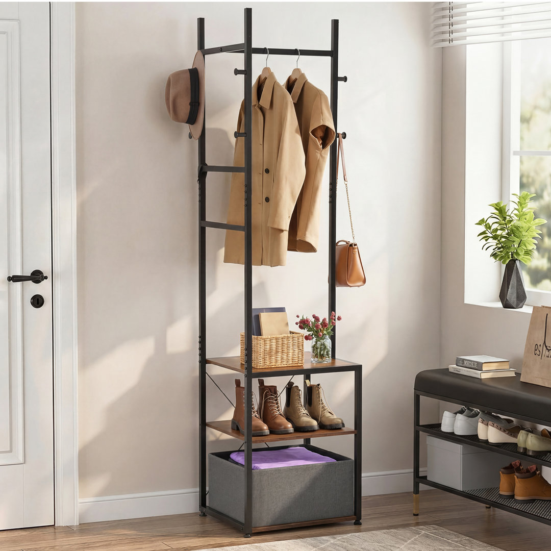 Industrial Entryway Coat Rack with Drawer & 2 Shelves