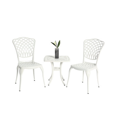 3 Piece Rustproof Patio Furniture - Cast Aluminum 2 Chairs & 1 Table In White For Porch, Balcony Classical Design, Simple Assembly Steps Aluminum, Round Balcony, Garden Effortless Process