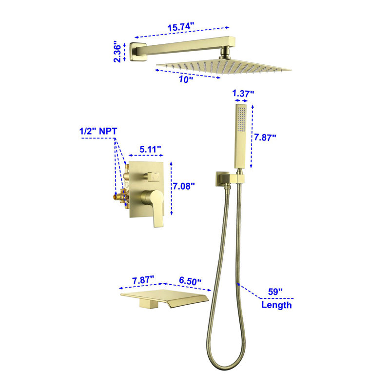 All-In-One Kit with Rough in-Valve, Brushed Gold
