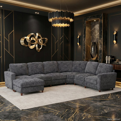 Canapé modulaire courbé surdimensionné avec repose-pieds et porte-gobelets, canapé convertible en forme de L réversible