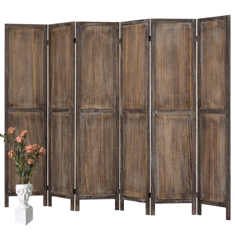 67" Folding Room Divider Screen, 4/6 Panel 360° Adjustable Privacy Screen with Solid Wood Frame, Fully Assembled Decorative Partition for Bedroom Living Room Office