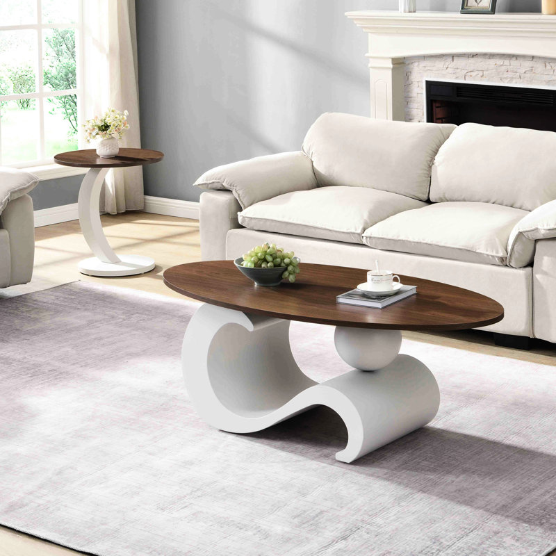 Table basse ovale et ronde blanche pour le salon, grande table 47,24 po, petite structure robuste de côté 19,69 po, pattes coulissantes