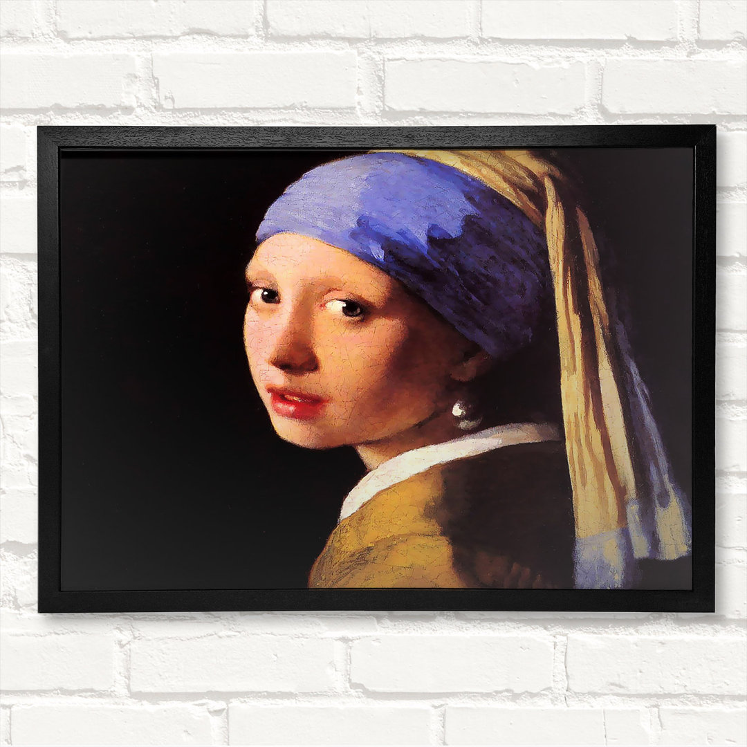 Das Mädchen mit dem Perlenohrring von Johannes Vermeer - Geschlossener Eckrahmen Kunstdrucke auf Holz