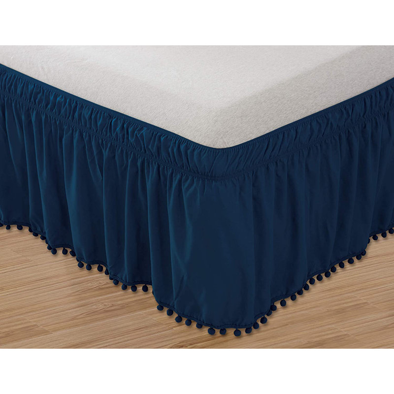 Ruffled Wrap Around Bed Skirt, Navy, Queen
