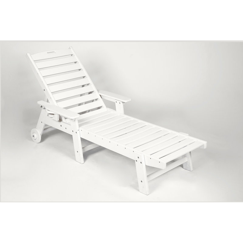 Lounge Chair Outdoor with Wood Texture, Oversized Chaise Lounge Chair with 5 Positions,HDPE,Patio Lounge Chair with Wheels & Cup Holder for Pool, Deck, Poolside