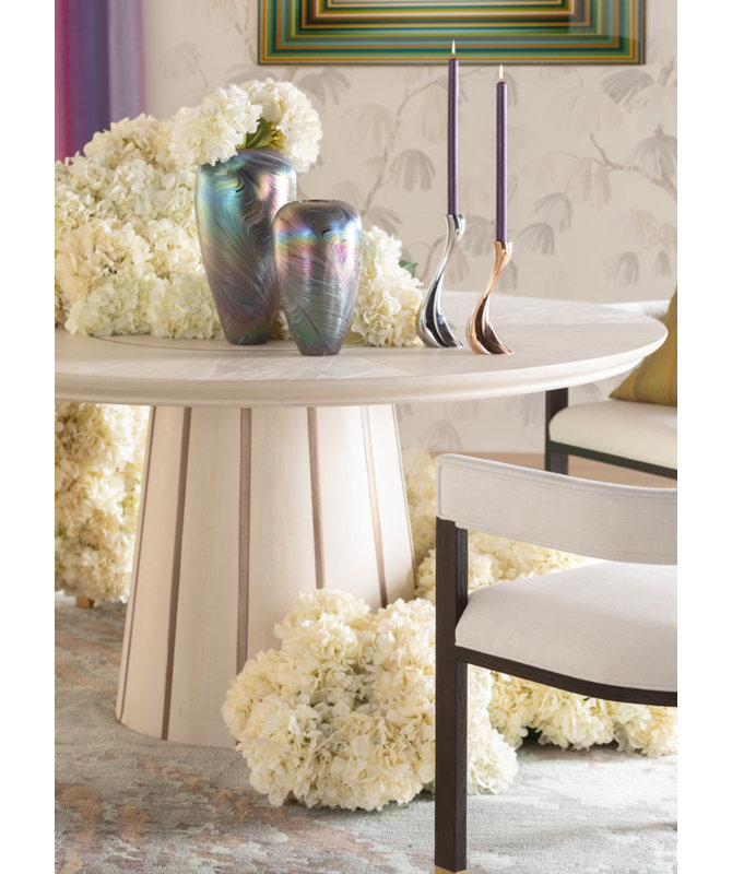 Morgan Mahogany Solid Wood Dining Table, Cerused White/Gold