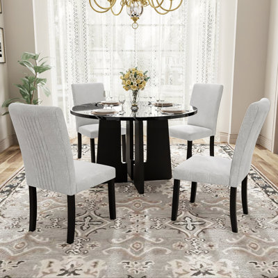 5-Piece Round Dining Table Set, 43" Dining Table And 4 Upholstered Chairs For Dining Room, Kitchen Room, Living Room, Easy Assembly