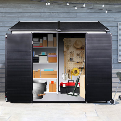 Rangement extérieur en résine 8 pi x 6 pi avec plancher et ventilation - Étanche pour le jardin, abri de jardin gris et blanc 8 * 6 pi