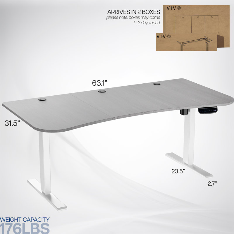Vivo 63” X 32” Electric Height Adjustable Stand Up Desk, Dark Gray, White