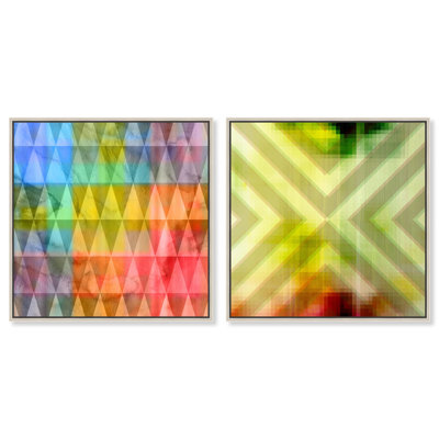 Dynamic Geometry Duo Canvas Print Modern Wall Decor Set by Art Remedy, Silver Frame, 16 x 16